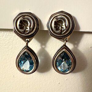 Stephen Dweck Silver and  large aquamarine earring signed by  designer on back